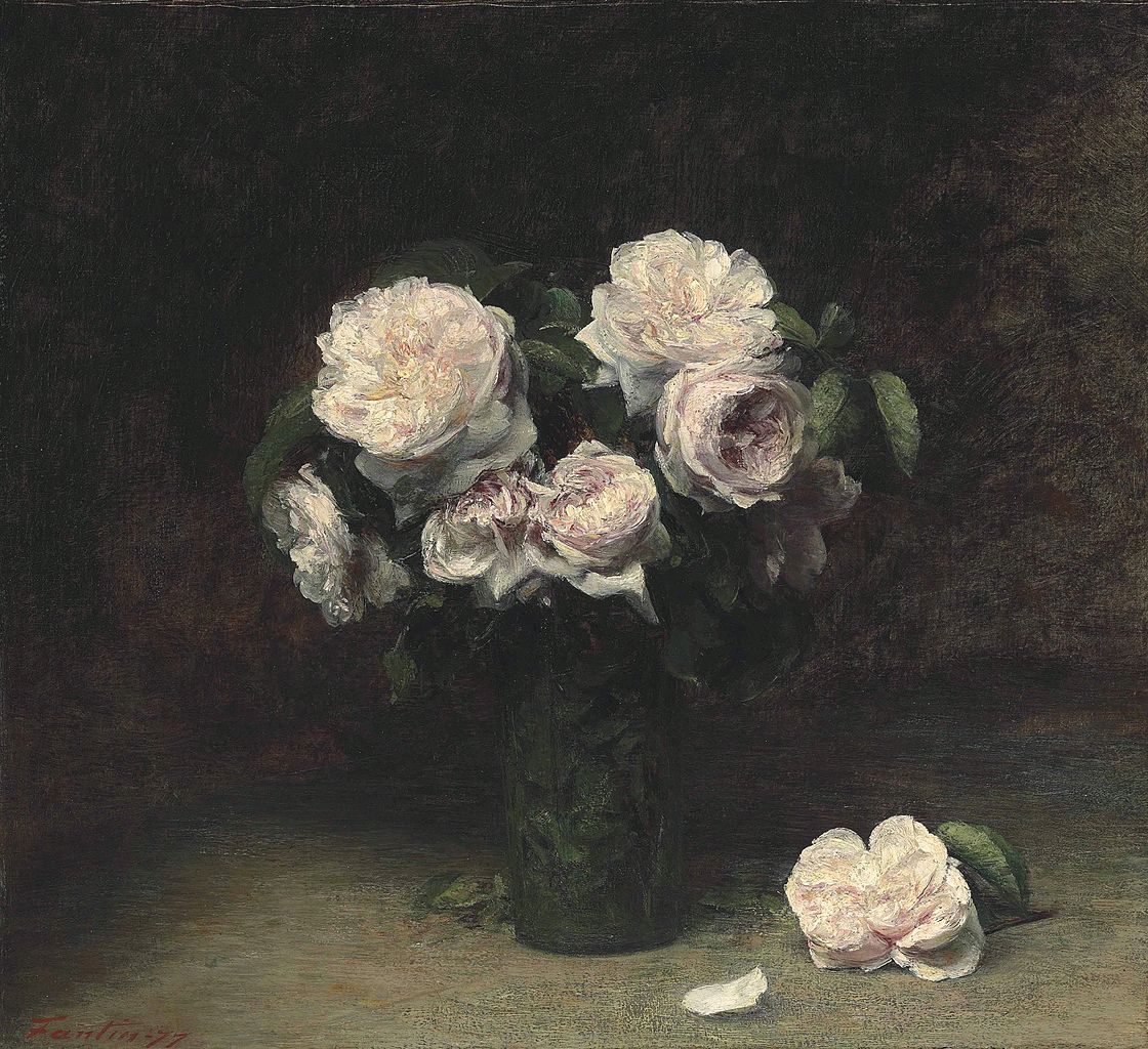 Roses in a Glass, by Henri Fantin-Latour, 1877