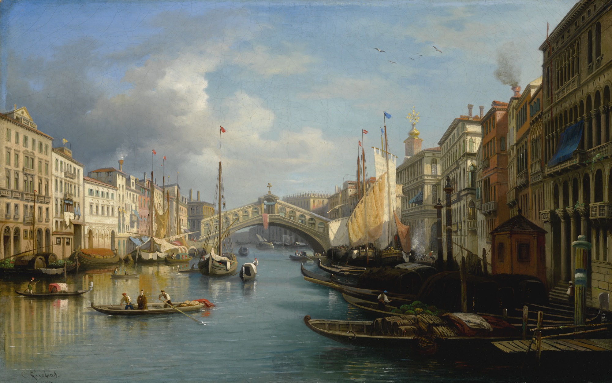 Venice, a View of the Grand Canal and the Rialto Bridge from the South, by Carlo Grubacs, circa 1830