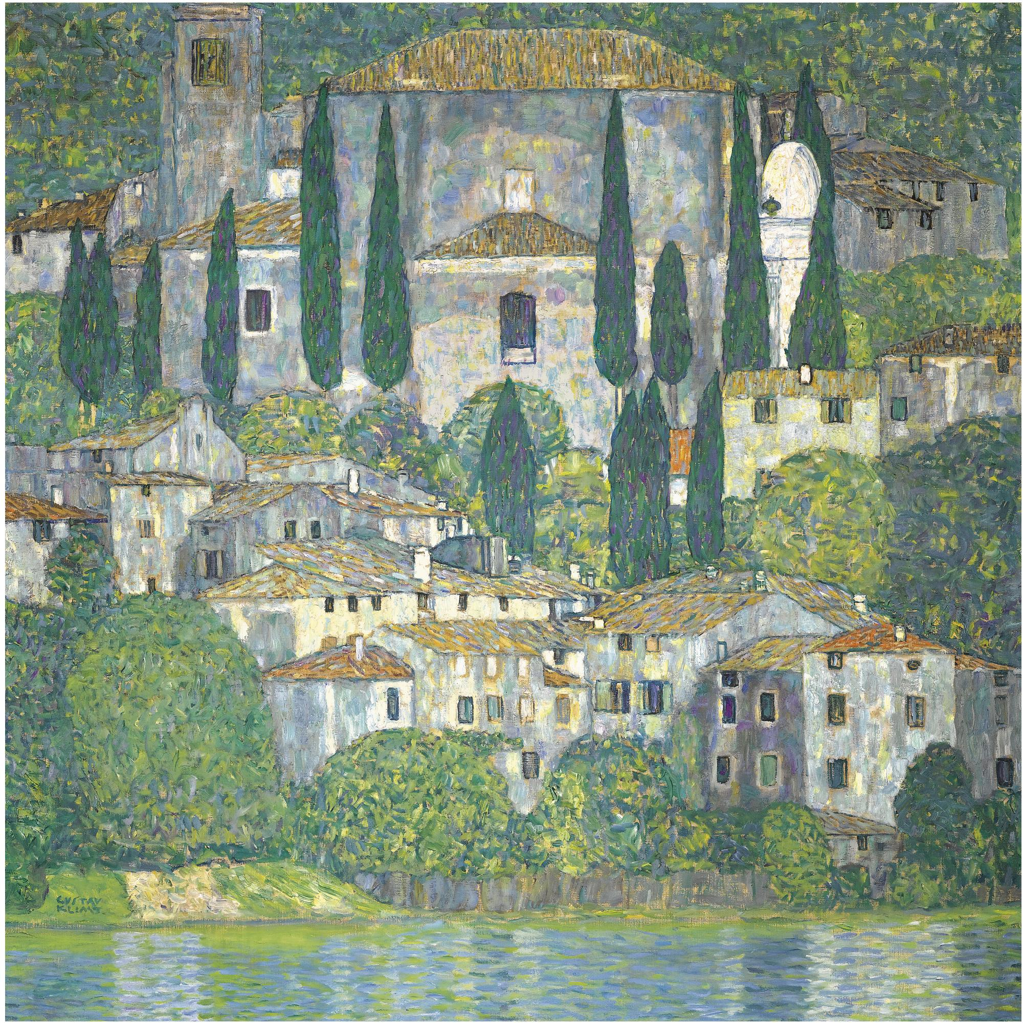 Church in Cassone, Landscape with Cypresses, by Gustav Klimt, 1913