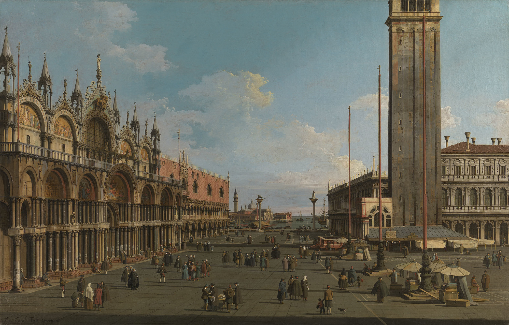The Piazza and Piazzetta from the Torre dell'Orologio towards San Giorgio, 1744
