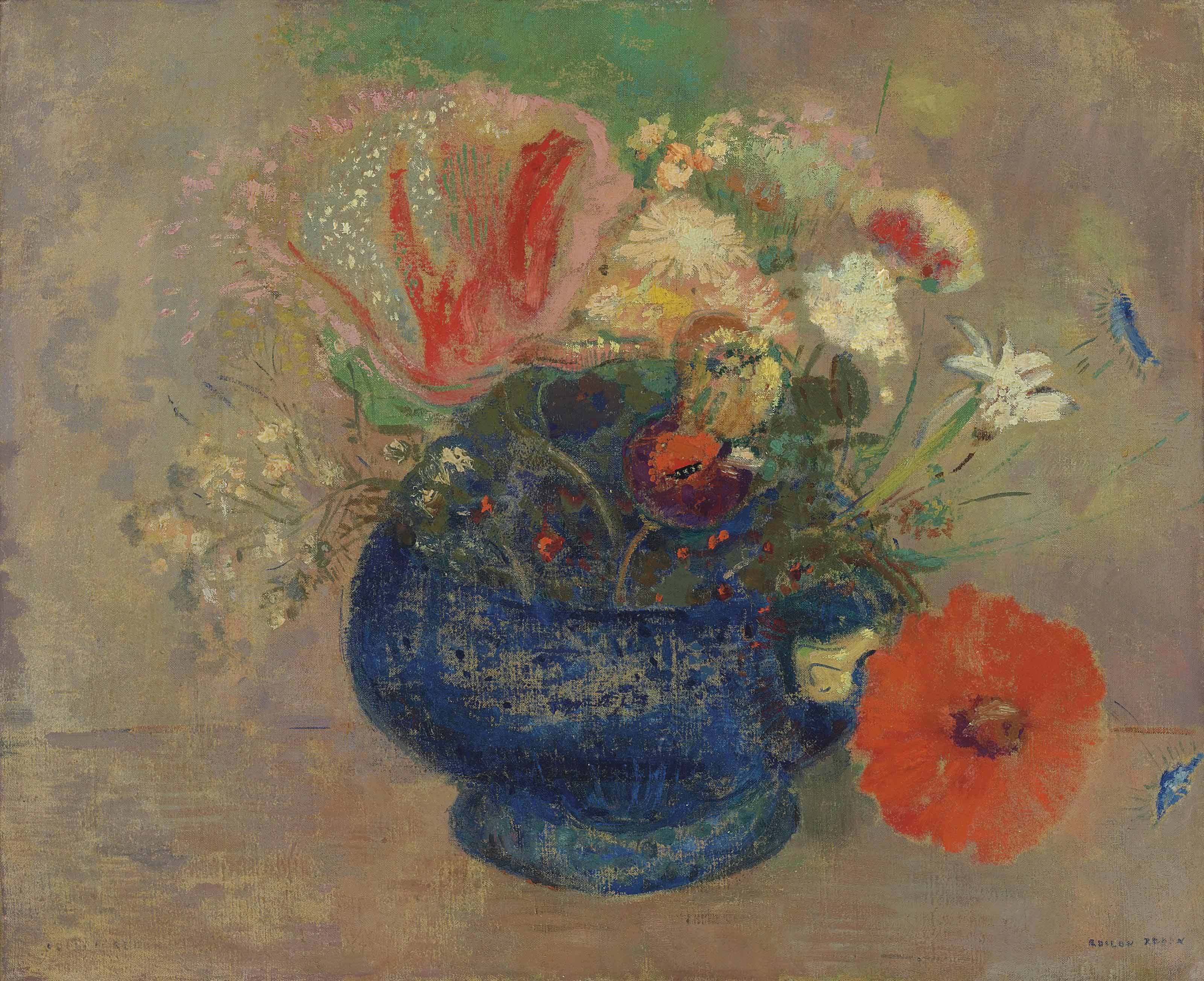 Fleurs dans une Coupe Bleue, by Odilon Redon, 1900